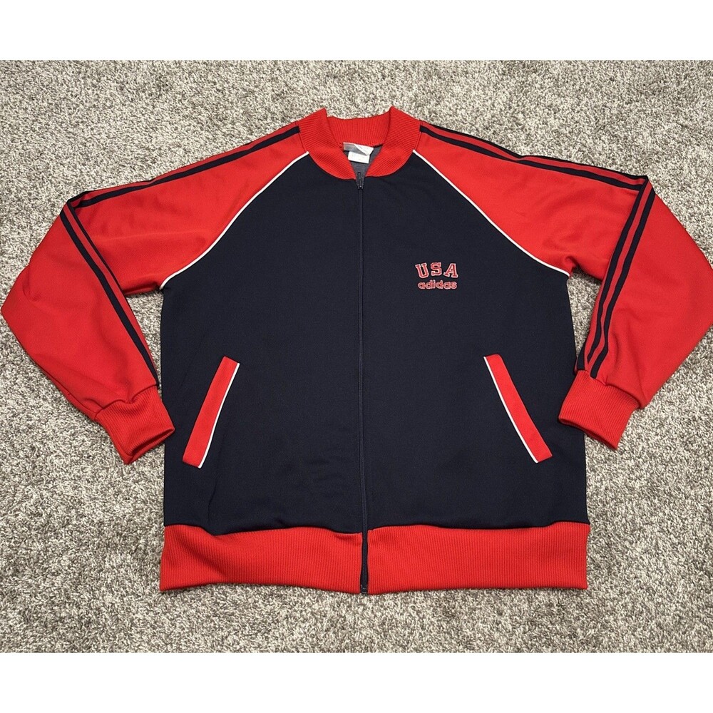 Vintage 80s Adidas Track Jacket Blue Red USA Olympics Men’s Size Large